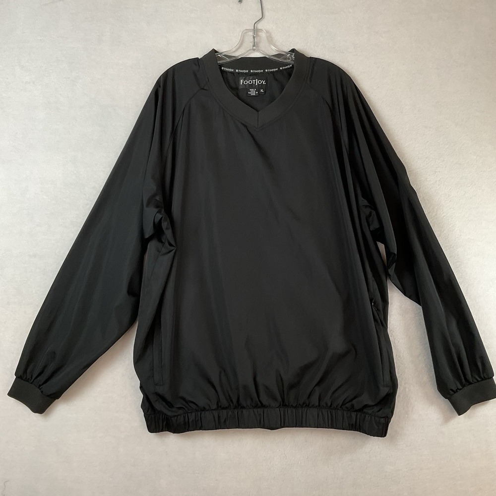 FootJoy Windshirt Pullover Mens X-Large Black V-Neck Raglan Long Sleeve XL Golf